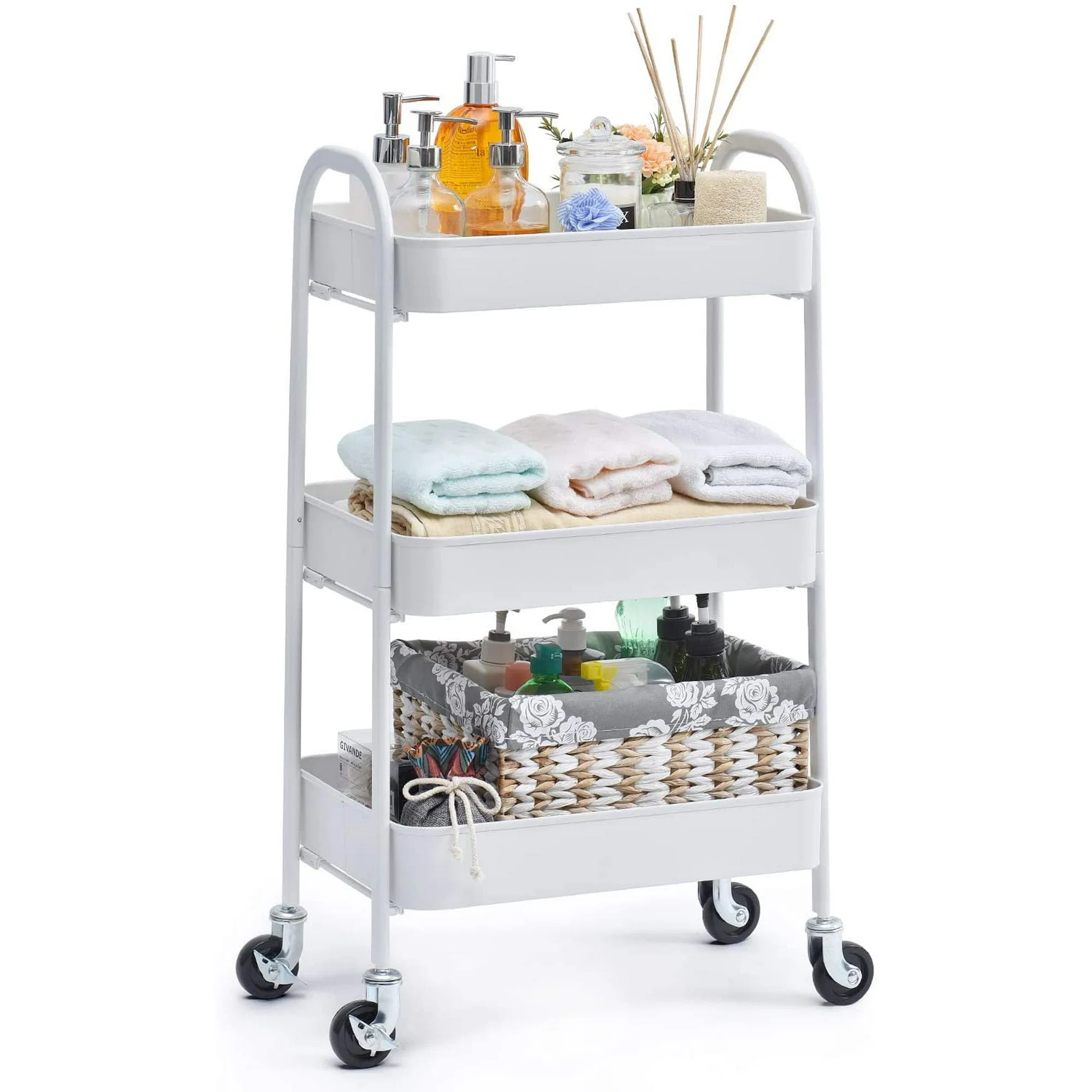 Reliable Kingrack 3 Tier Rolling Cart No Screw Metal Utility Cart Easy Assemble Utility Serving Cart Sturdy Storage Trolley with Handles Locking Wheels for Classroom Office Home Bedroom Bathroom White，WK130917-W Expertly Made