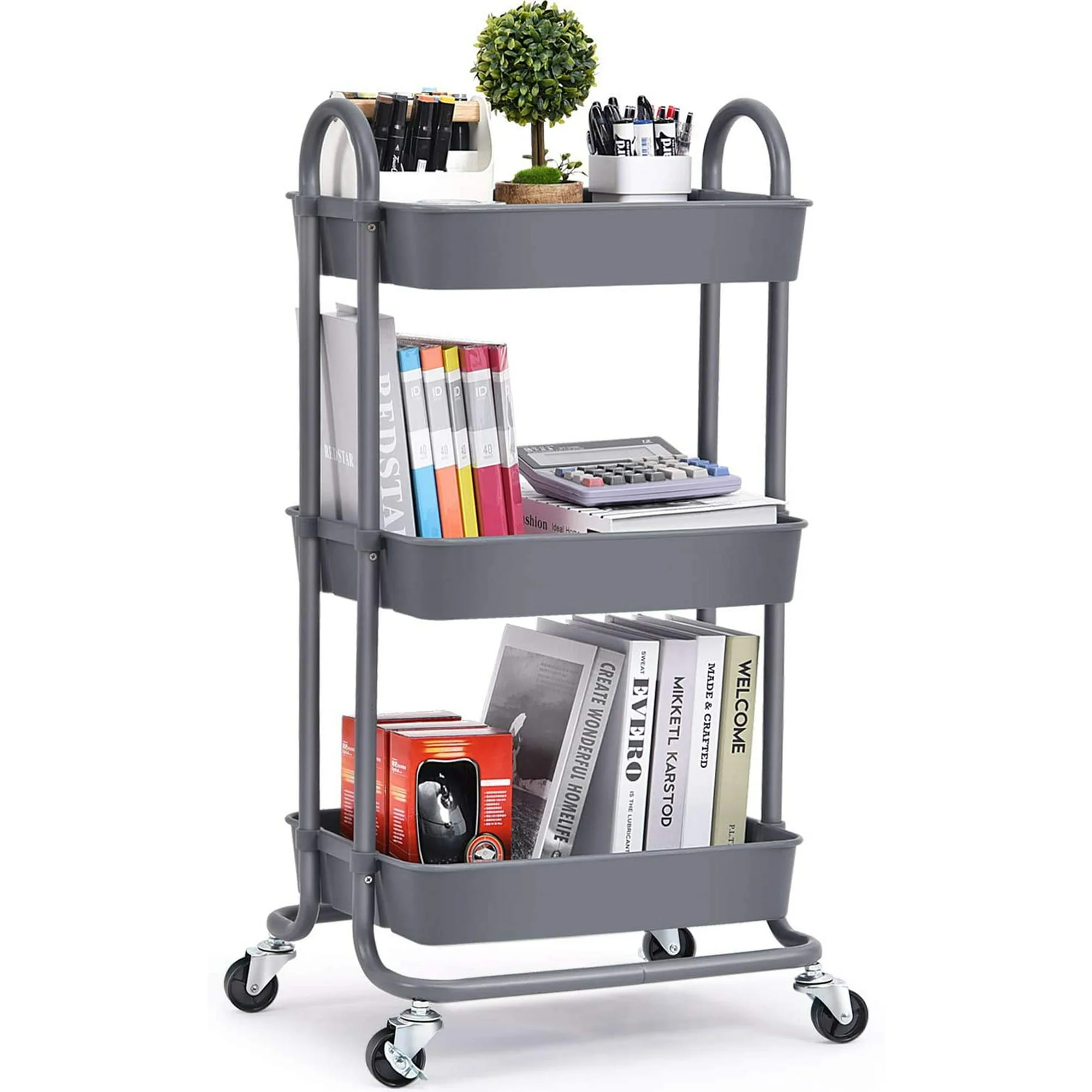 Solid KK KINGRACK 39 3 Tier Metal Utility Carts with Wheels Rolling Cart Storage Organizer Trolley Cart Gray，WK830161-4 Clean