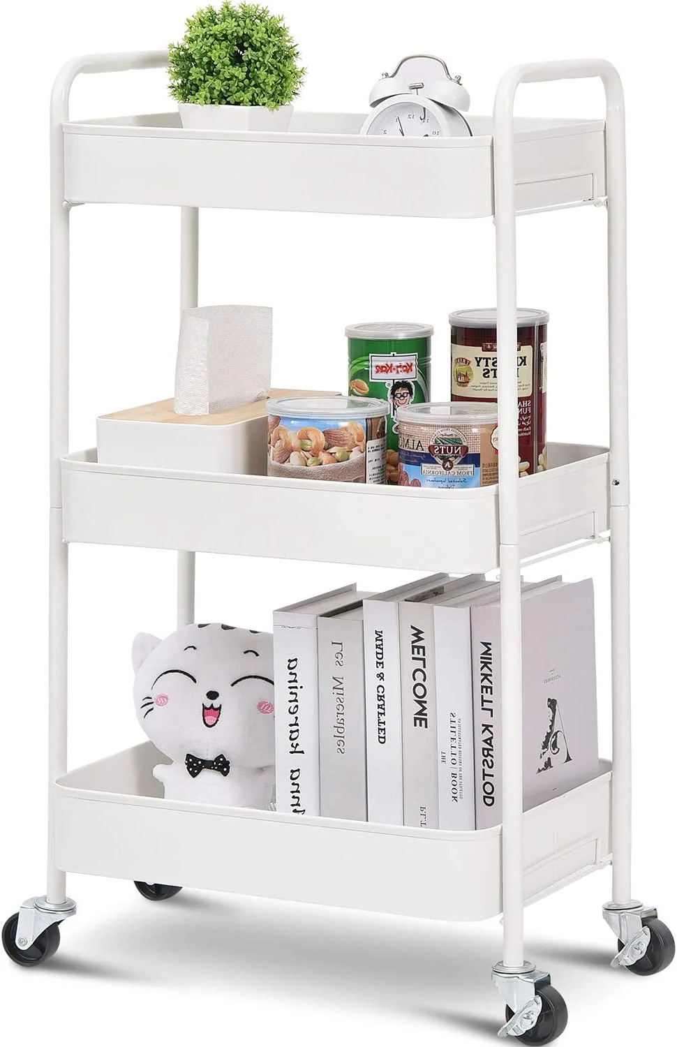 Trendy KK KINGRACK 3-Tier Rolling Cart Metal Utility Cart with Wheels Office School Organizer White Carefully Designed
