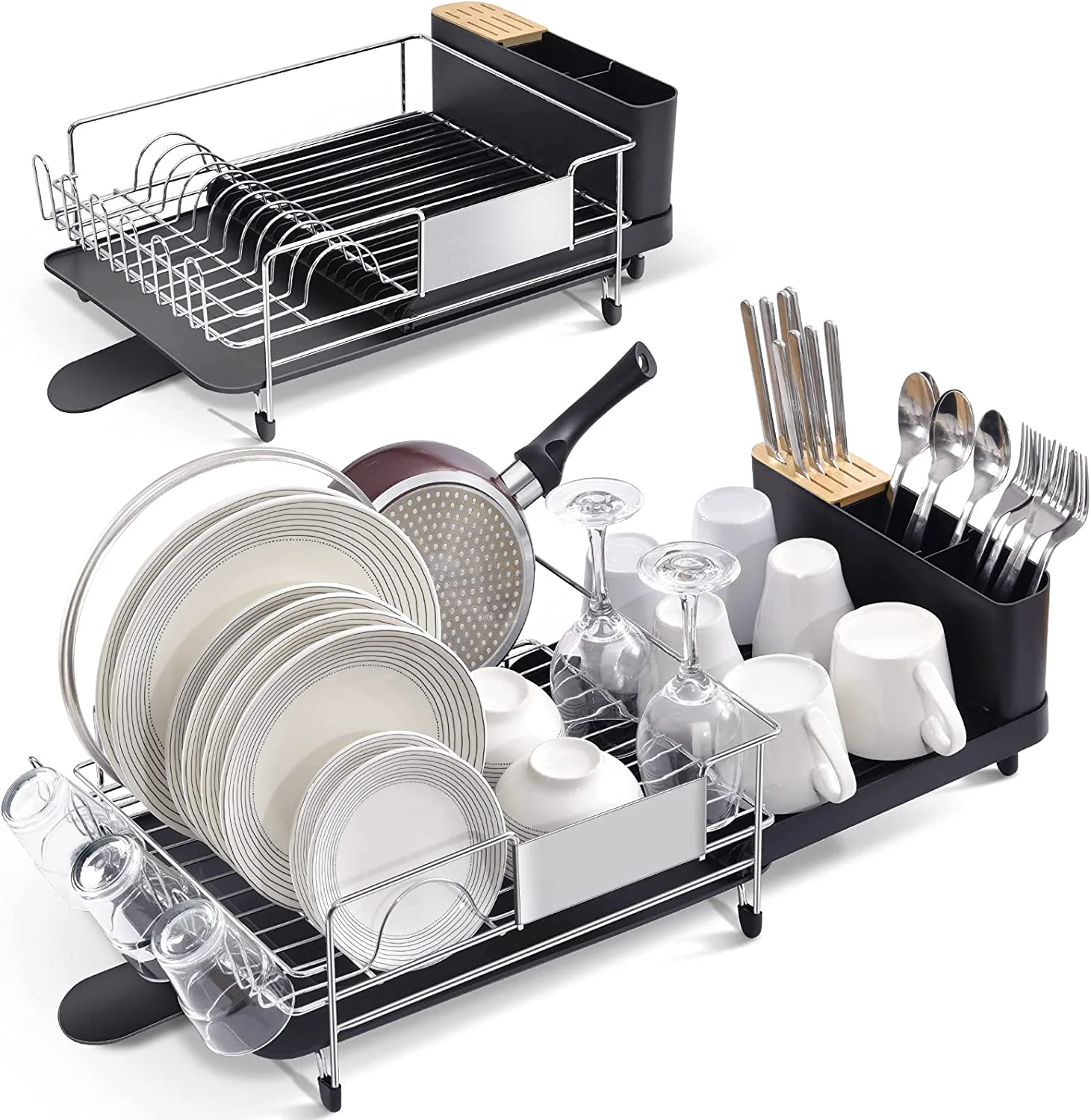 Secure KINGRACK Dish Drying Rack Expandable Stainless Steel Dish Rack with Drainboard Set Kitchen Sink Organizer for Counter Large Capacity Kitchen Accessories with 360° Swivel Spout WK810439 Specialty