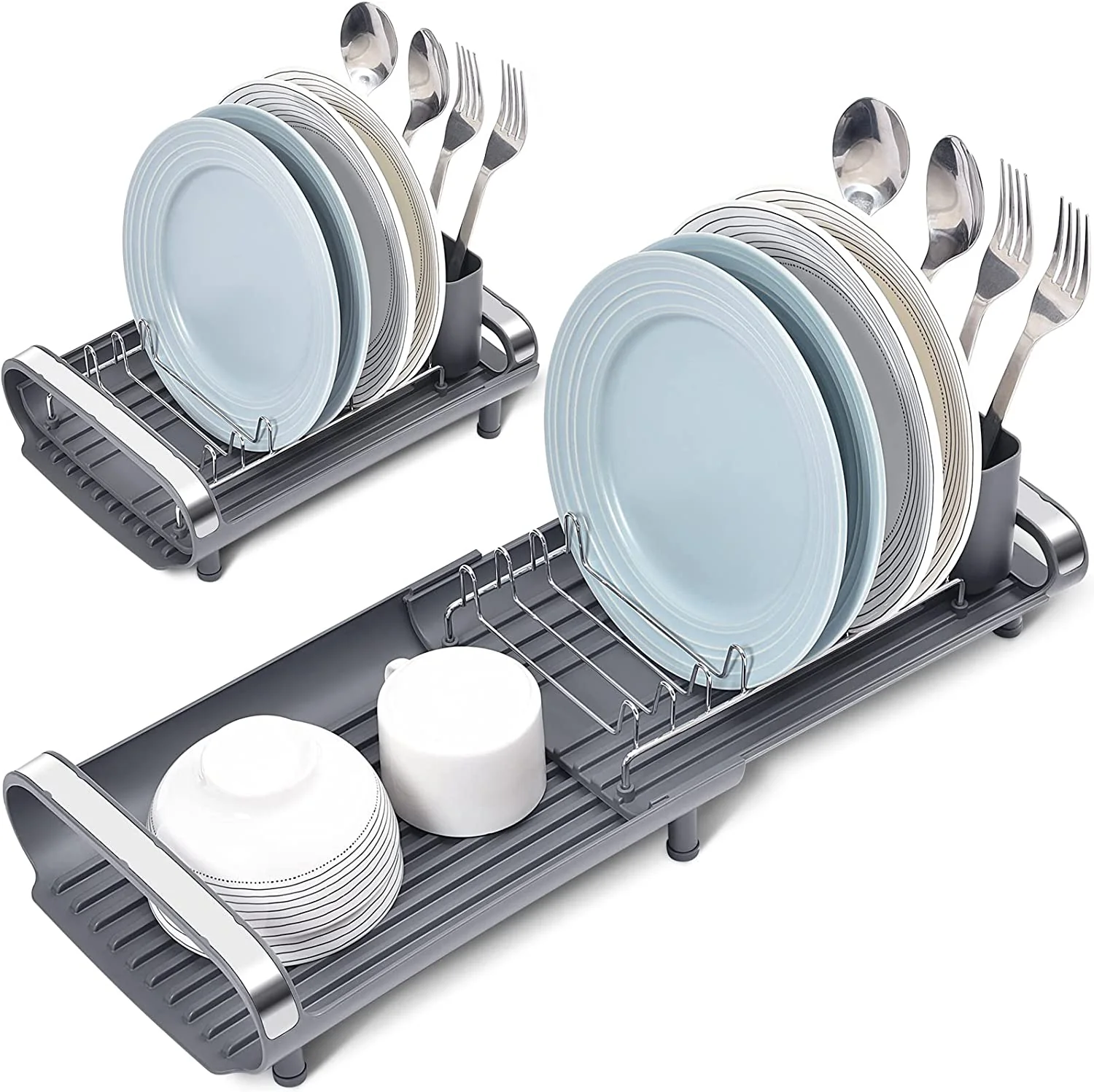 User-Friendly KINGRACK Expandable Dish Rack Compact Dish Drainer Stainless Steel Dish Drying Rack with Removable Cutlery Holder Anti Rust Plate Rack Small Sink Drainer for Sink or Kitchen Countertop Official