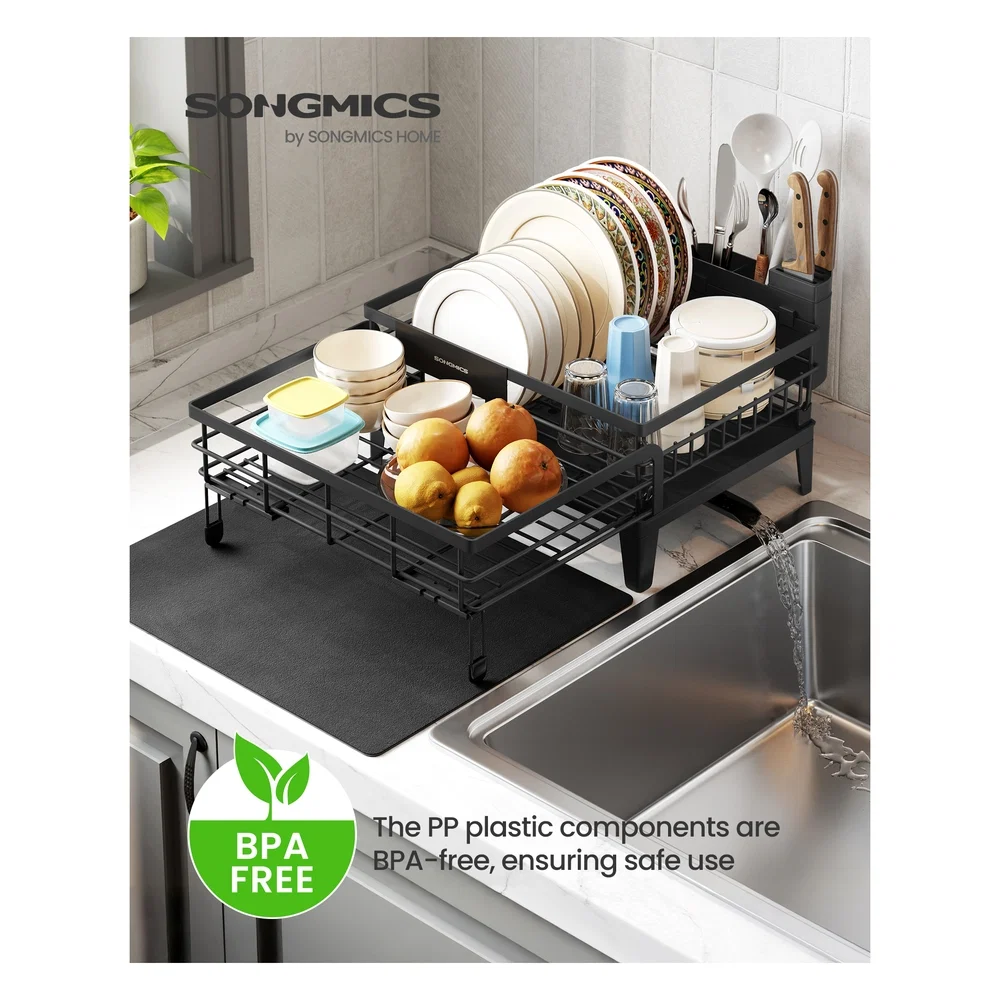 Exceptional SONGMICS Dish Kitchen Dish Rack with Drainboard Consistent