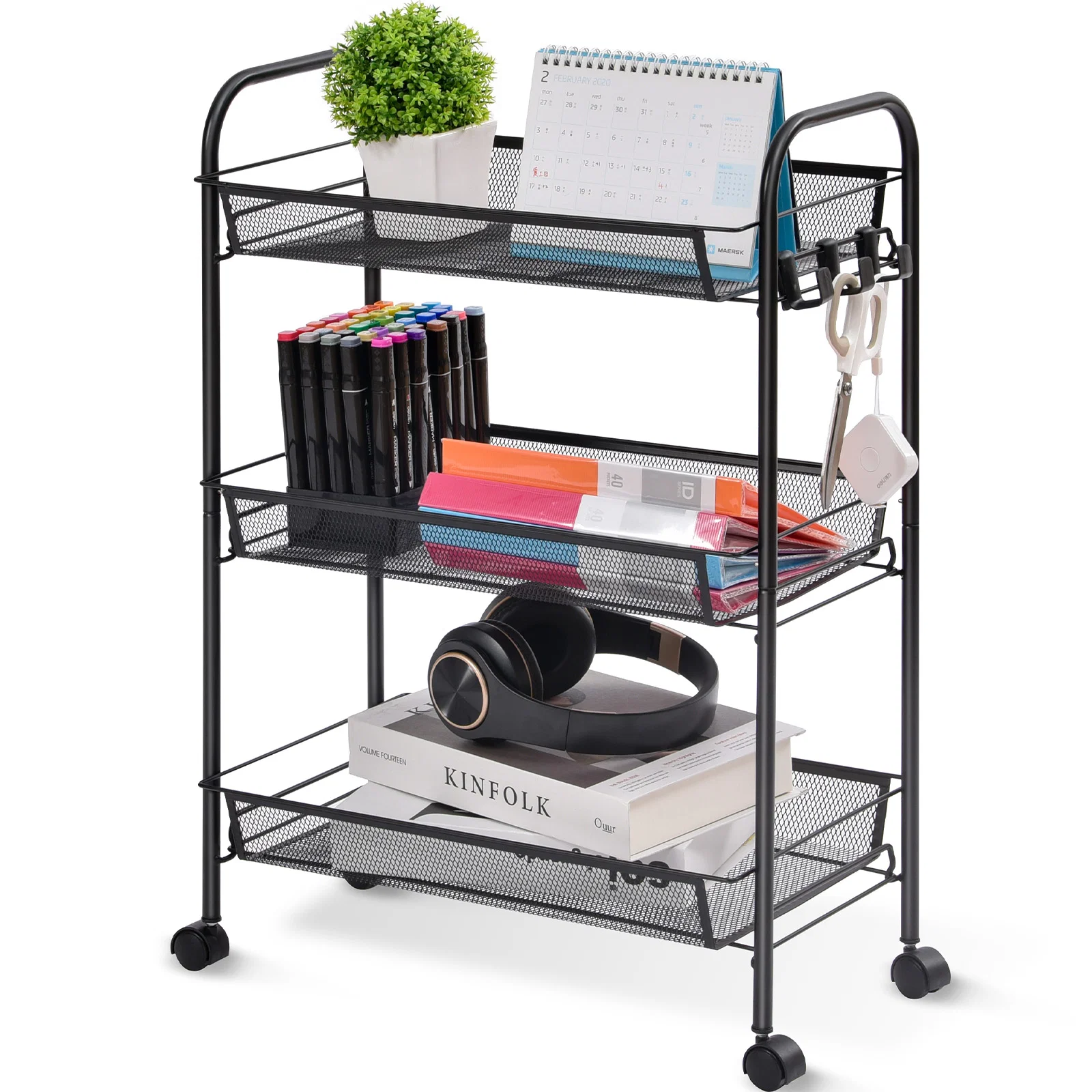 Efficient KK KINGRACK 3 Tier Rolling Cart Organizer Mesh Cart with Wheels Utility Cart for Office School Storage Black Smooth