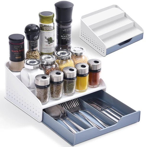 Breathable 3 Tier Stepped Spice Rack Kingrack Kitchen Seasoning Storage Rack WK810337 Pure