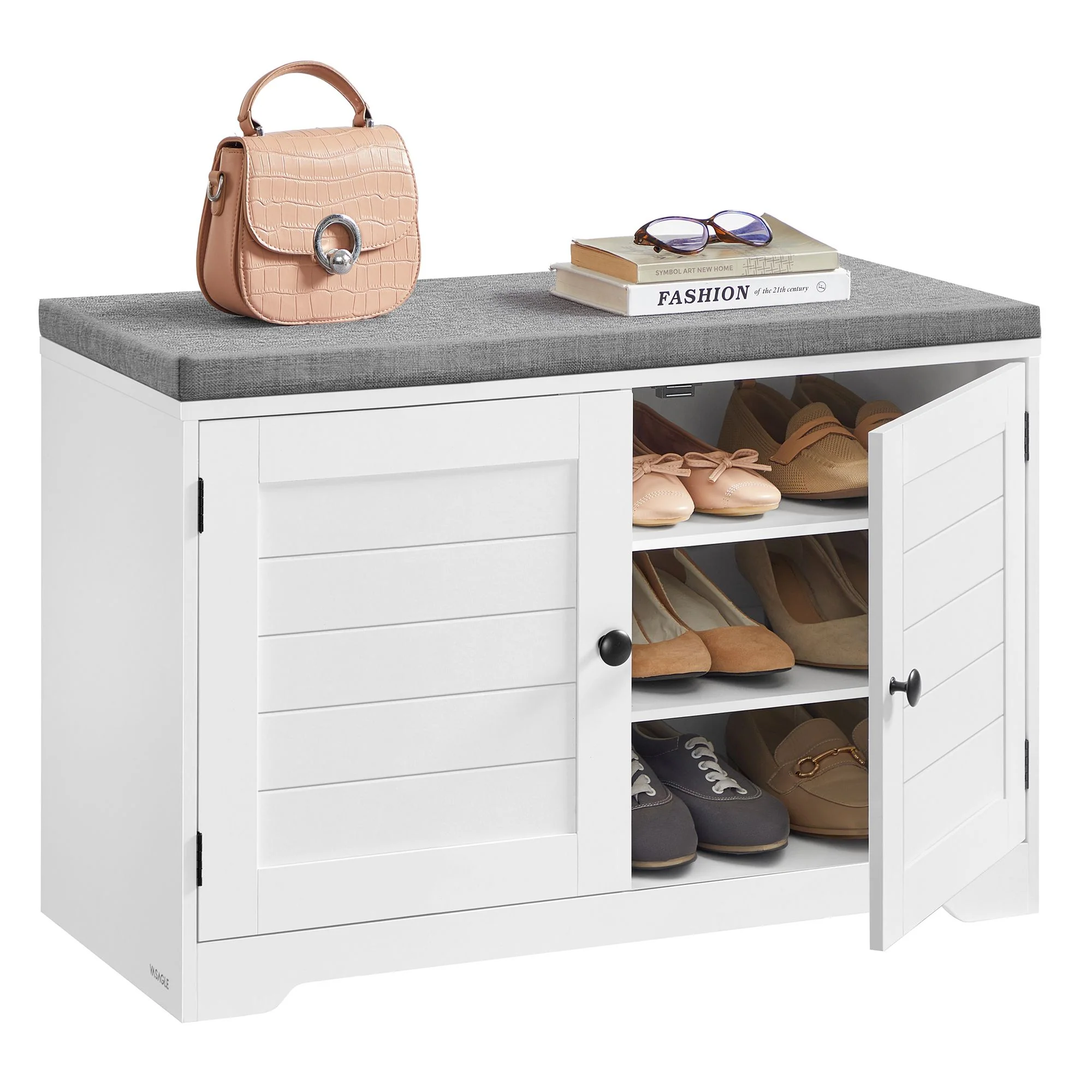 Exclusive VASAGLE Shoe storage bench with cushioned seat doors and adjustable shelves Long-Lasting