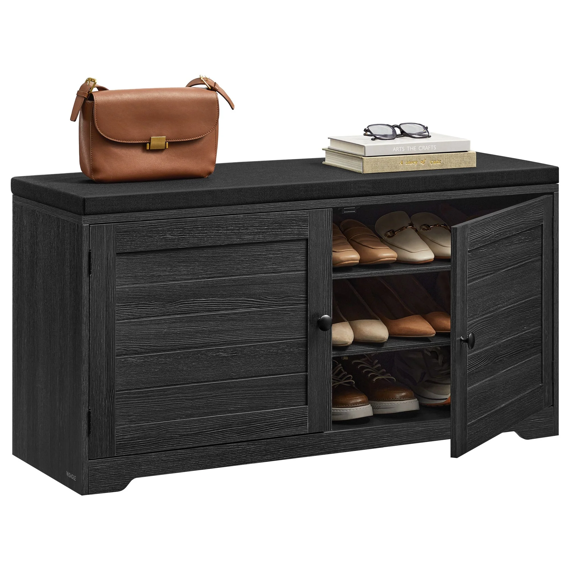 High-Quality VASAGLE Shoe storage bench with cushioned seat doors and adjustable shelves Fast