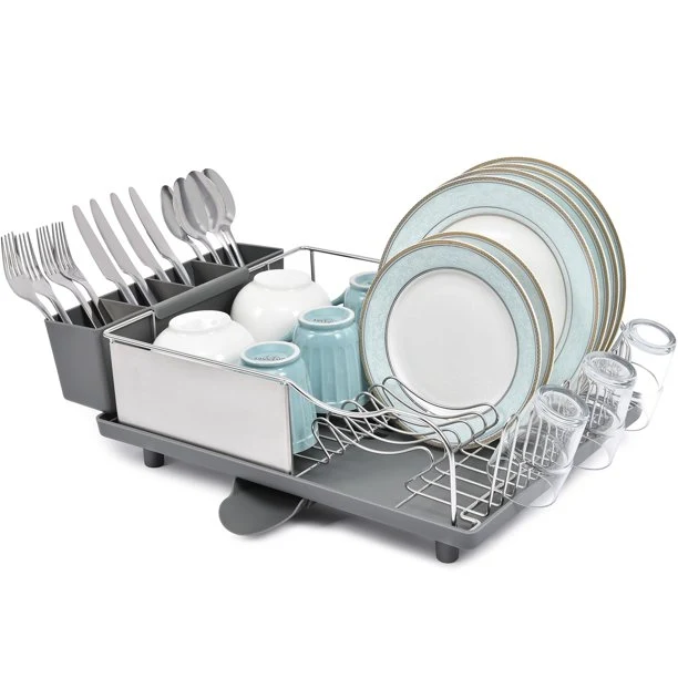 Functional Kingrack Dish Drainer with Tray Utensil Cup for Small Household Kitchen Counter Cabinet Gray WK112534-1 Prestigious