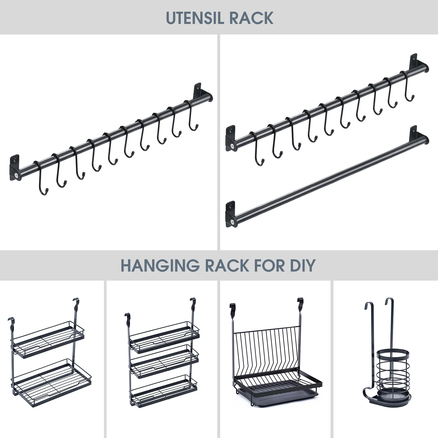 Practical Kitchen Utensil Rack Series Wall Mounted Rail Rack for Hanging DIY with Hanging Utensil Rack Hanging Dish Rack Hanging Spicy Rack High-Grade