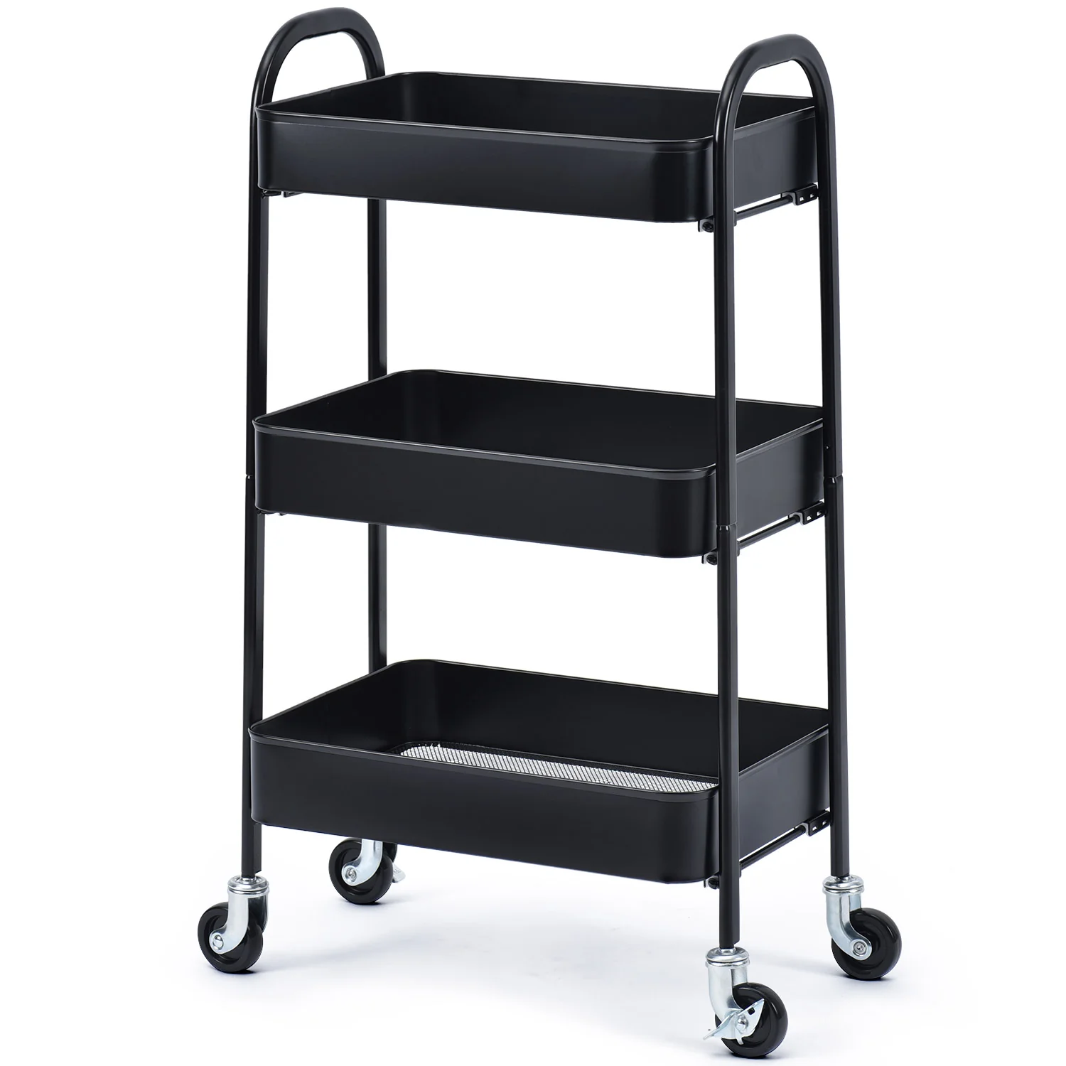 Detailed 3 Tier Rolling Cart No Screw Metal Utility Cart Easy Assemble-WK130917 WHITE PINK GREY BLACK 4-COLORS AVAILABLE Certified