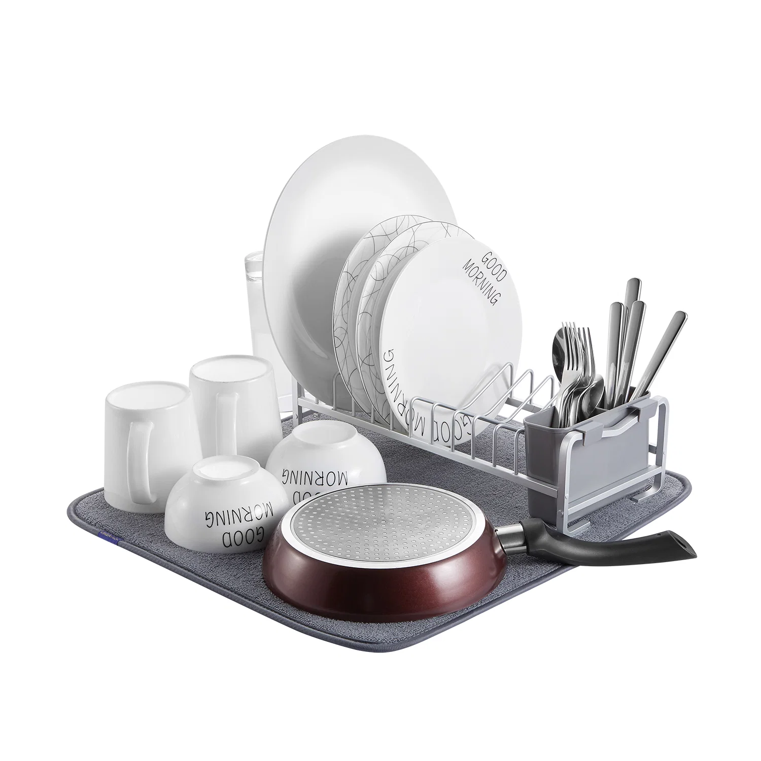 Trendy Aluminum Compact Dish Drying Rack with Microfiber Drying Mat 112050 Verified