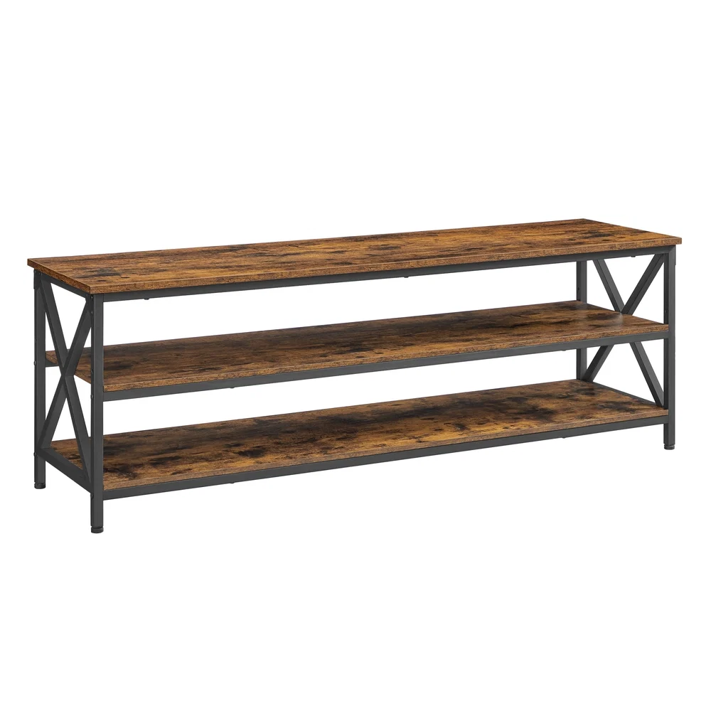 Carefully Designed VASAGLE TV Stand TV Table for up to 65 Inches T Media TV Console with Shelves 3-Tier Storage Farmhouse Industrial with X-Shape Steel Frame Rustic Brown and Black Premium