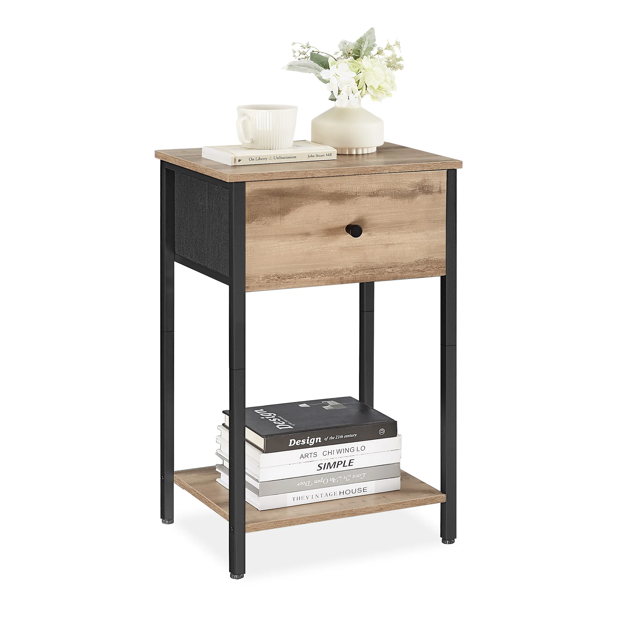 Enhanced VASAGLE VASAGLE Nightstand Side Table with Fabric Drawer 24-Inch Tall End Table with Storage Shelf Bedroom Toasted Oak ULGS021B50 Durable