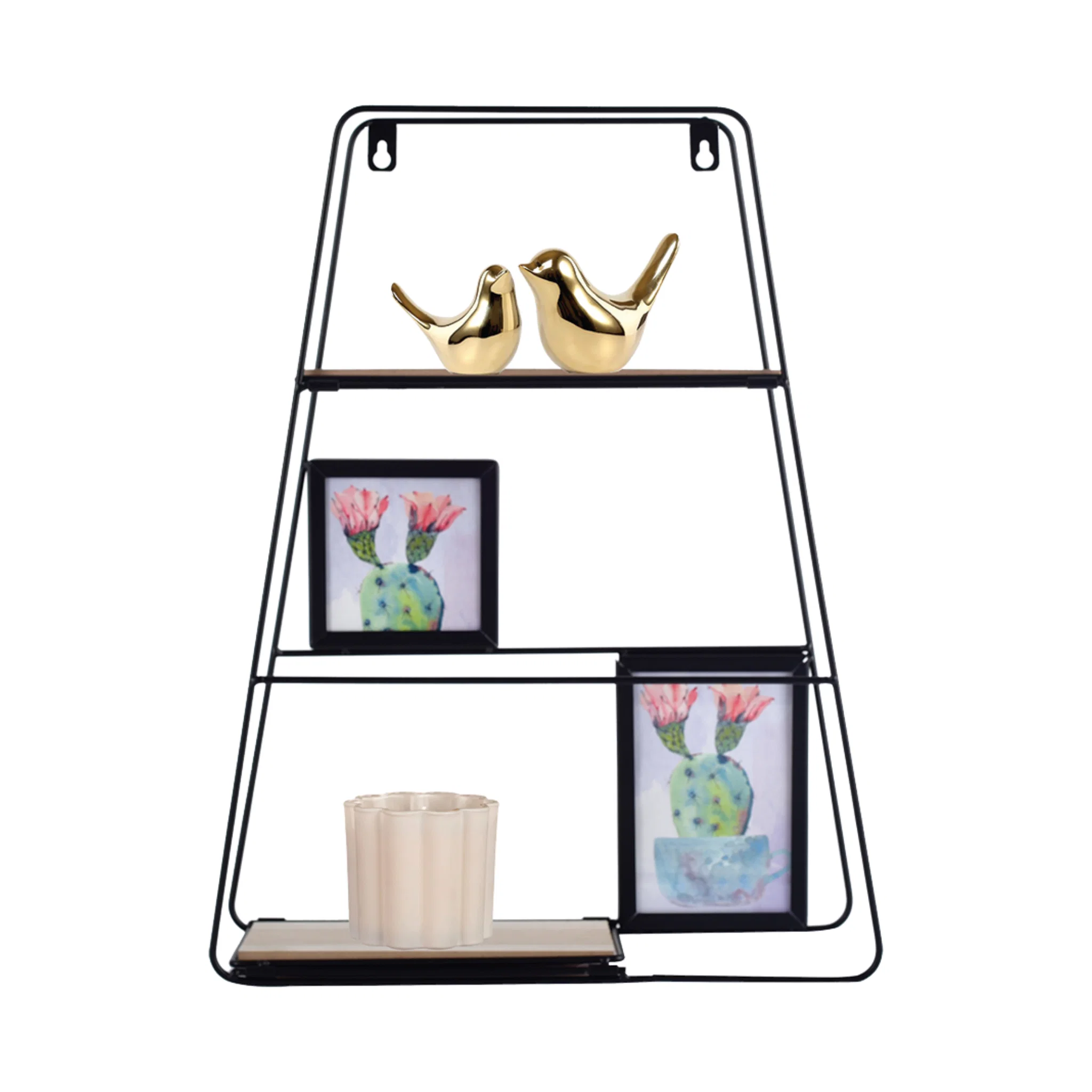 Long-Lasting Trapeze Metal Wall Shelf with Frame Display High-Quality