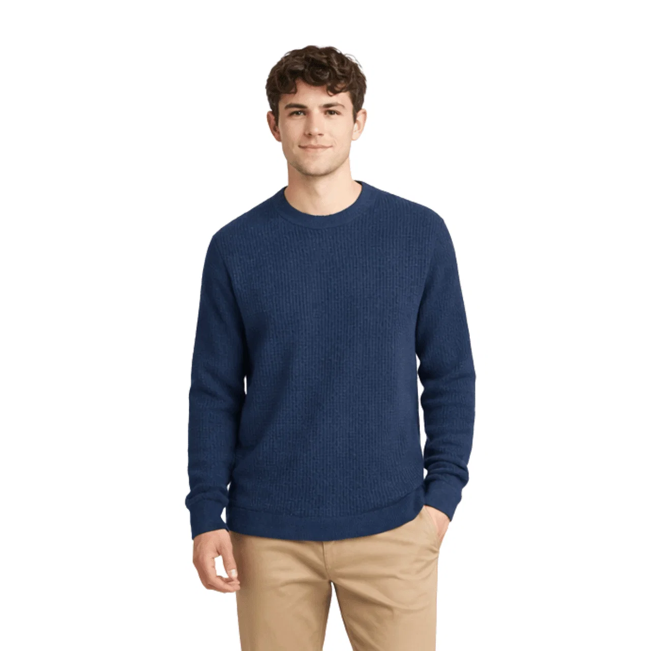 Green Ribbed Crew Neck Knit Sweater Clean