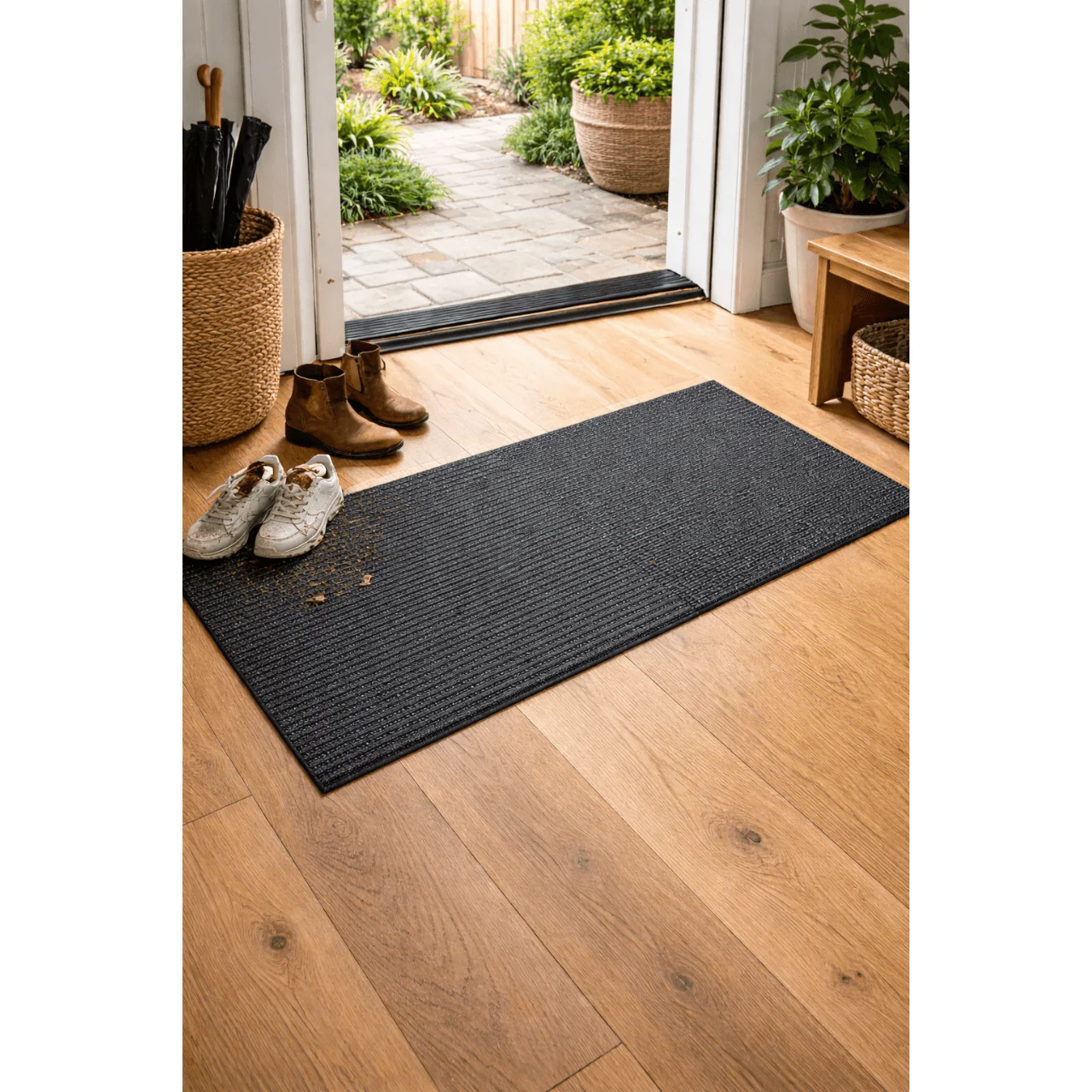 Modern Ribbed Carpet Mat Natural
