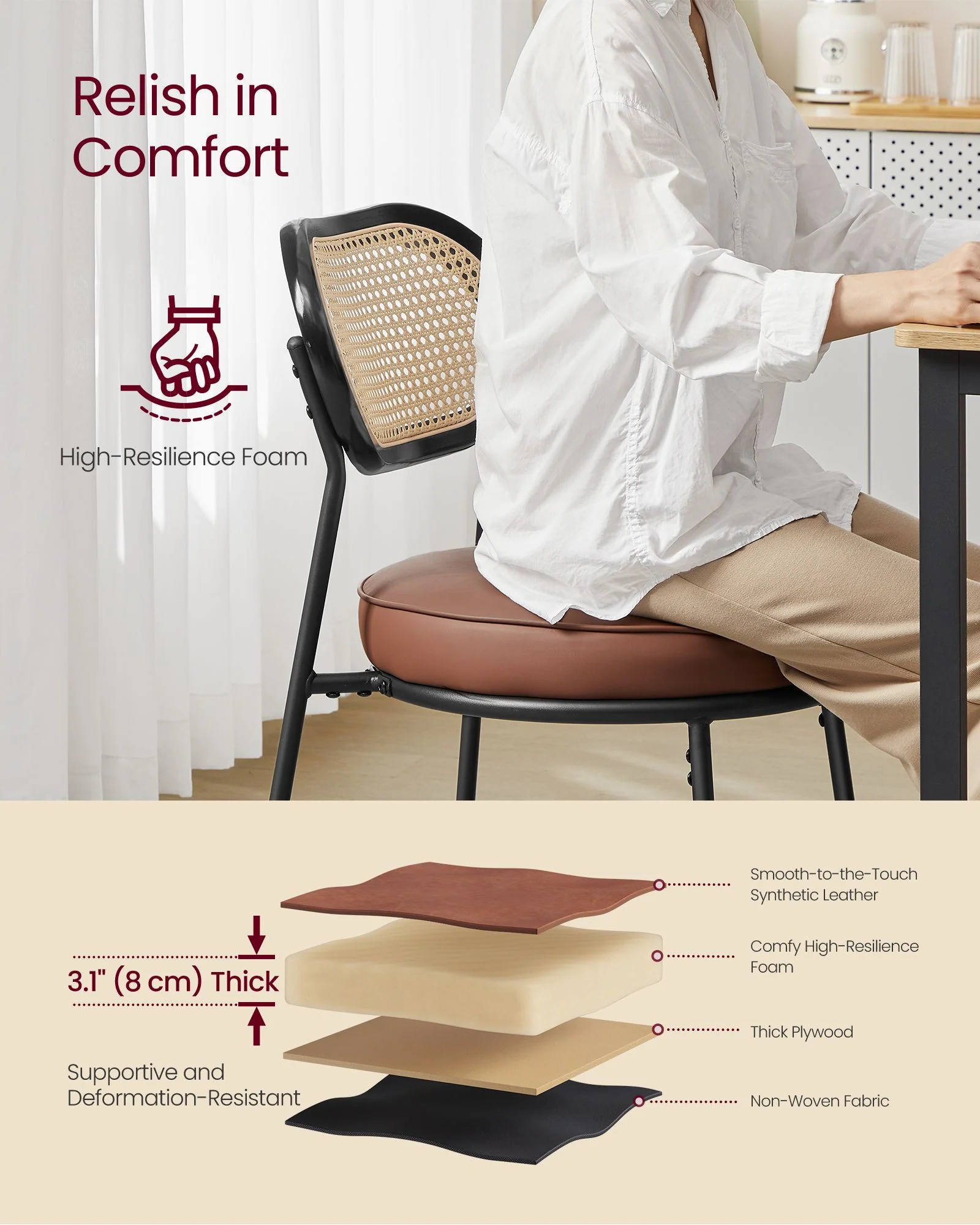 Advanced VASAGLE VASAGLE Dining Chairs Set of 2 Dining Room Chair Pure