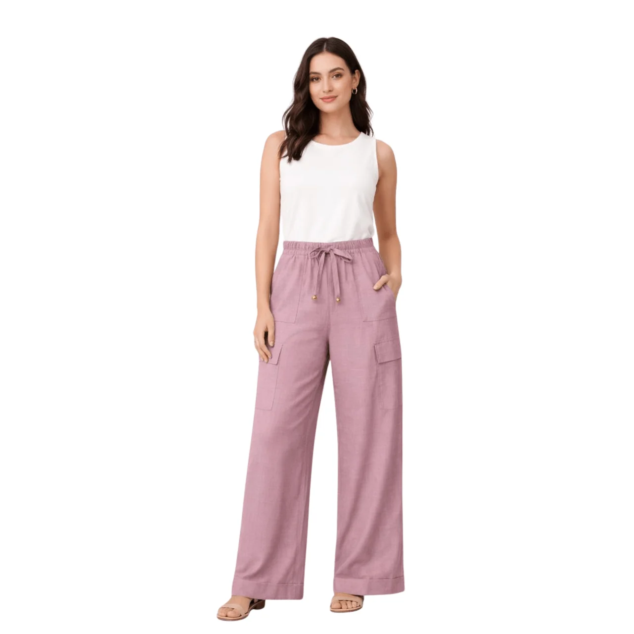 Quality Linen-Blend Wide-Leg Cargo Pants Easy-to-Use