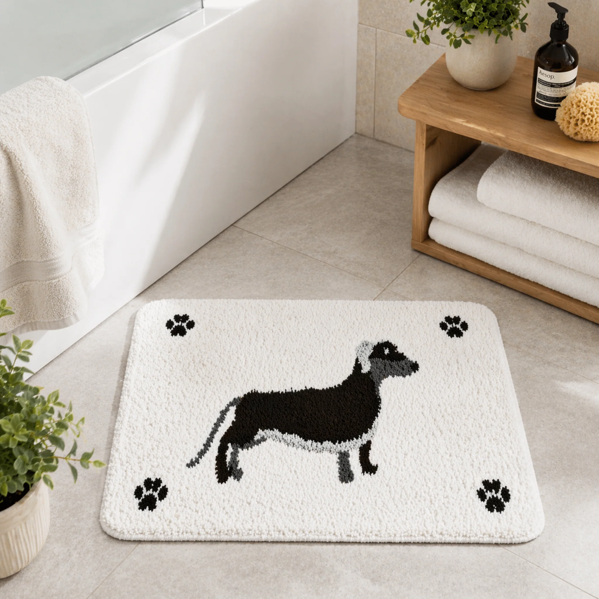 Natural Textured Dog Print Bathmat Professional