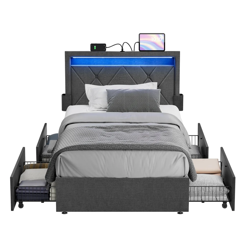 High-End VASAGLE VASAGLE LED Bed Frame Twin Size Trusted