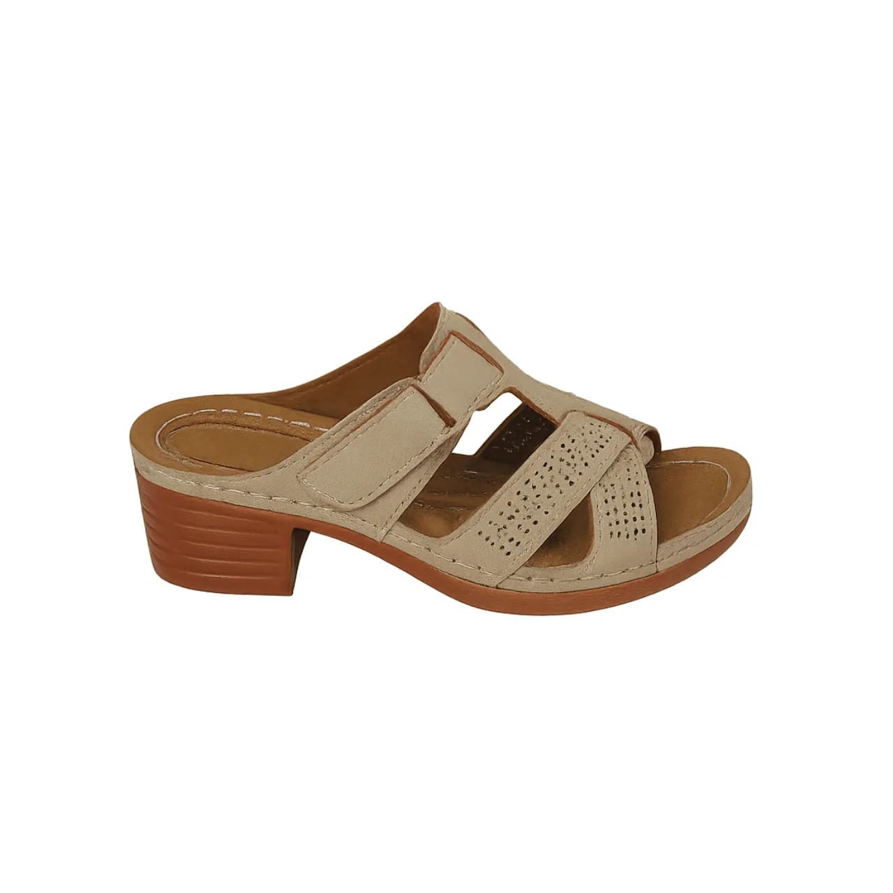 High-End Comfort Heeled Slide Sandals with Perforated Detail Verified
