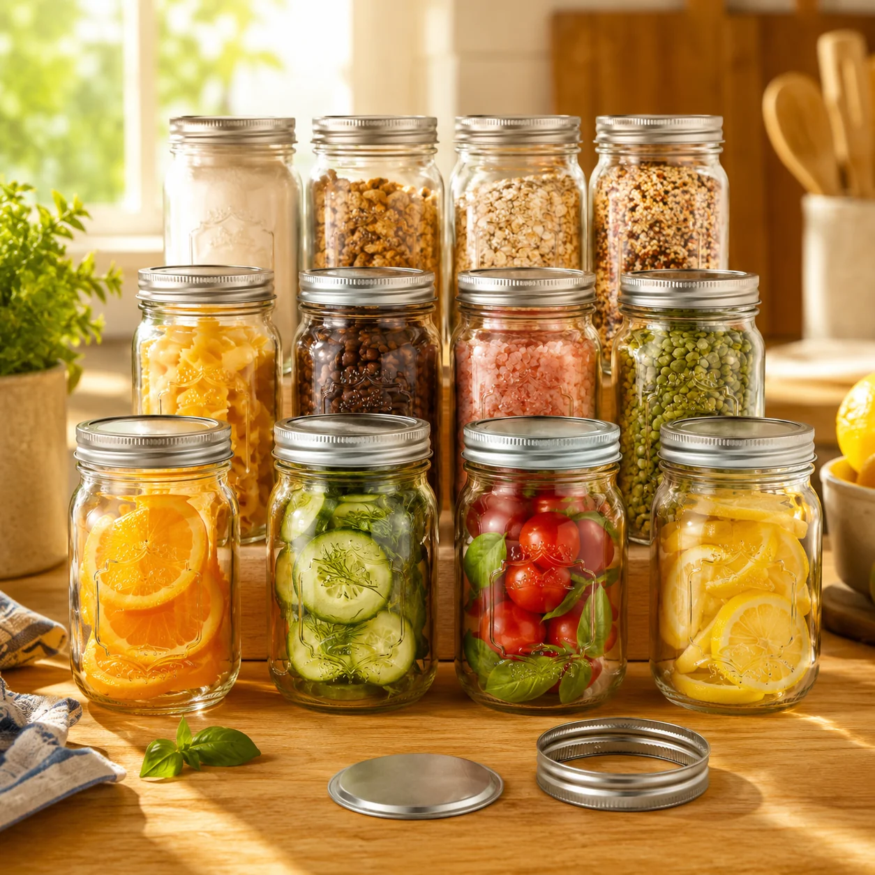 High-Grade Mason Jar Set with 2-Piece Lids – 1000 ml – Set of 12 Contemporary