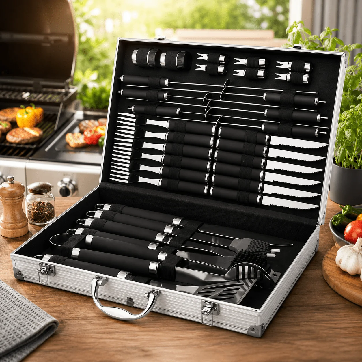 Carefully Designed 33-Piece BBQ Tool Set with Stainless Steel Case Powerful