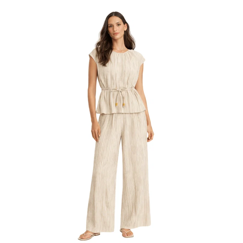 Practical JouJou Crinkled Cap Sleeve Top Palazzo Pant Set Comfortable