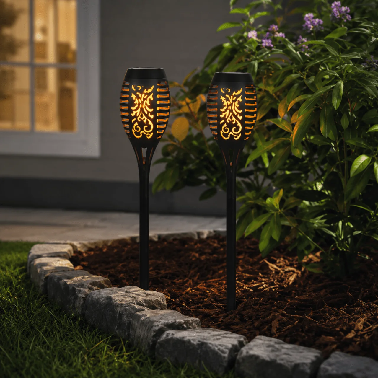 Artisan Flame Flicker Solar Garden Light – 12 in Decorative Outdoor Stake Light Certified