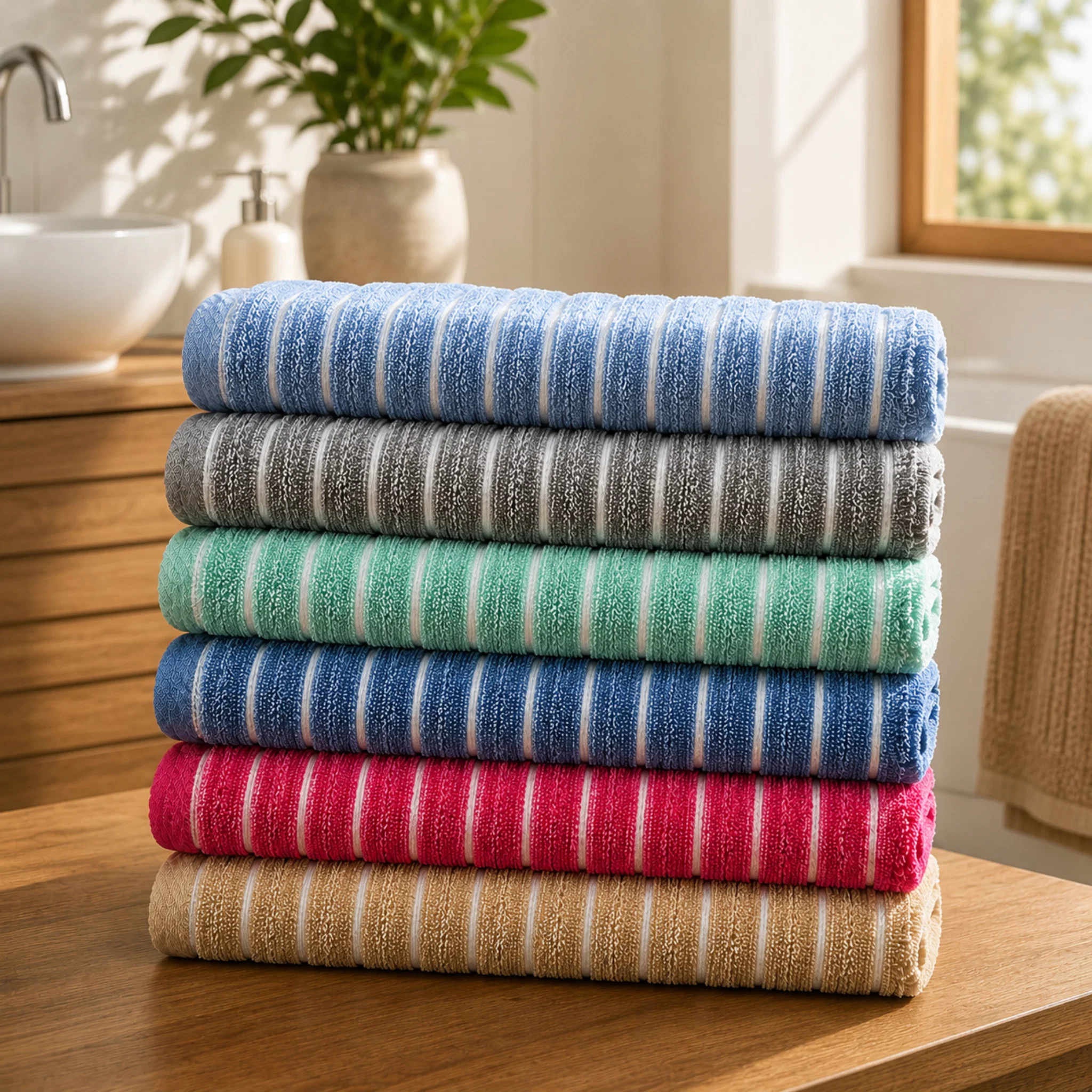 Convenient Cotton Bath Sheet 30 x 60 in – Assorted Stripe Collection Secure