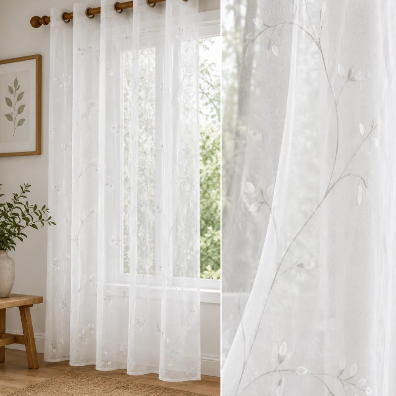 Flexible 2-Pack Sheer Embroidered Grommet Curtain Panels – White 52 x 84 Innovative