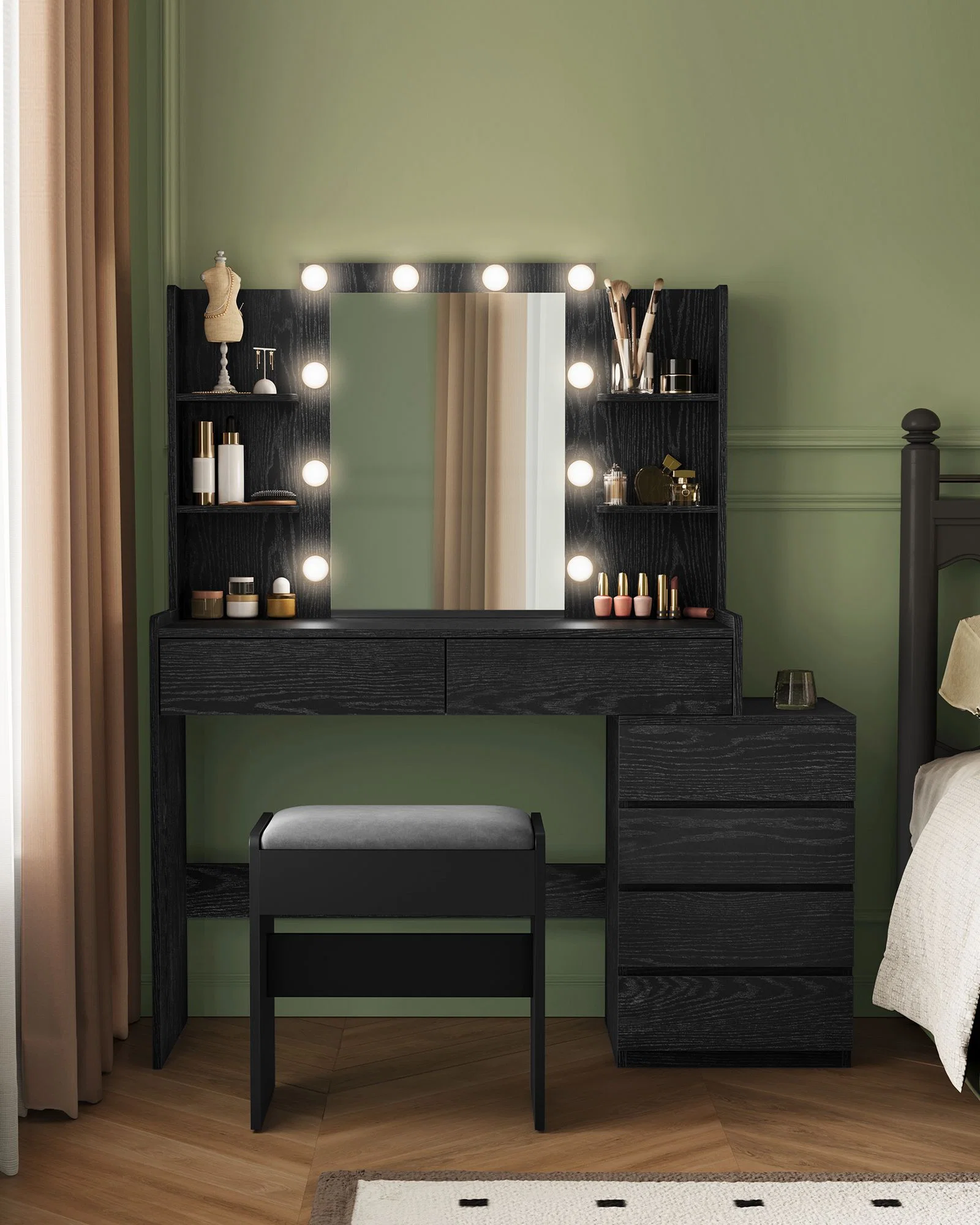 Fine VASAGLE VASAGLE Vanity Desk with Mirror and LED Lights High-Quality