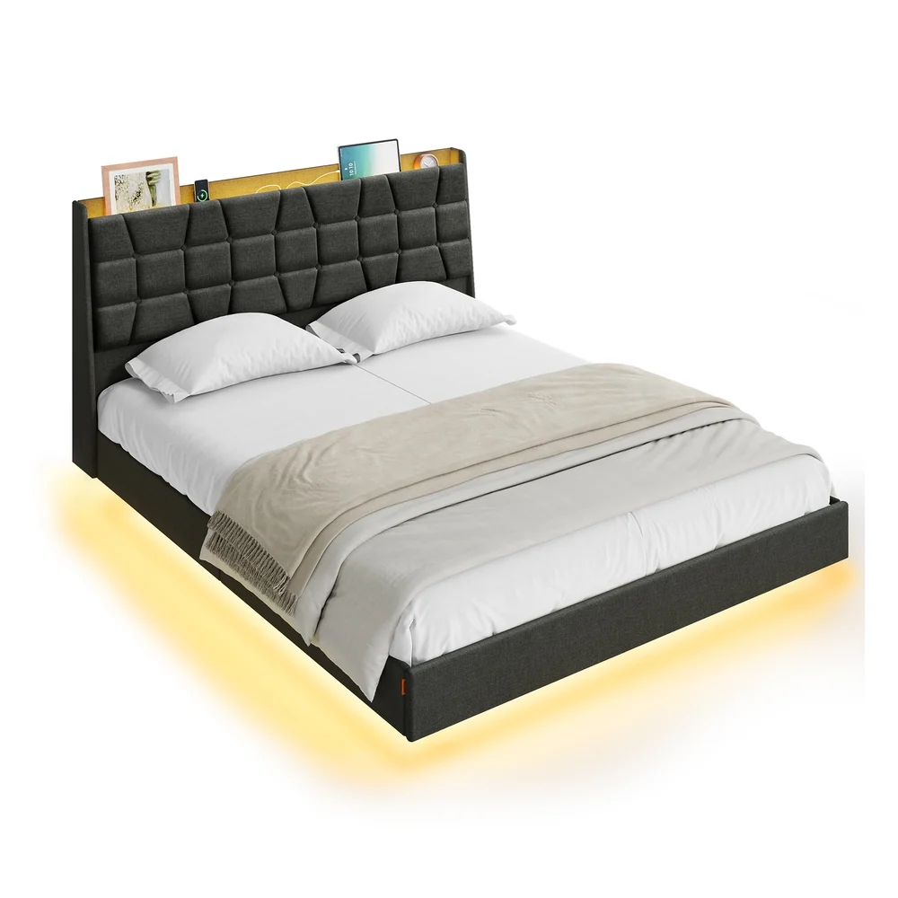 Reusable VASAGLE Floating Bed Frame with LED Lights Verified