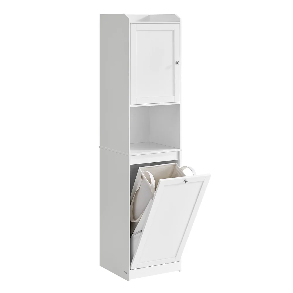 Effective VASAGLE Tall Bathroom Cabinet with Laundry Basket Soft