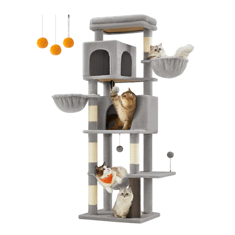 Durable Feandrea 69-Inch Tall Cat Tower with 2 Caves Superior