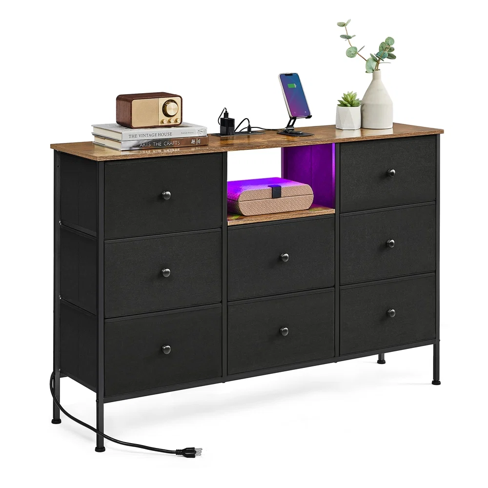 Convenient SONGMICS Fabric Dresser with Power Outlets and LED Lights Elite