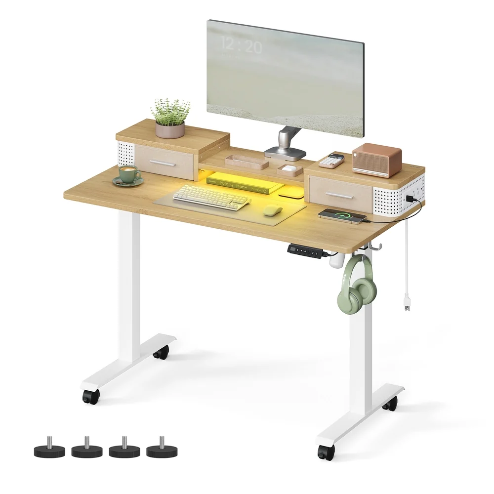 Superior VASAGLE Balok Collection – Electric Standing Desk with Drawers Clean
