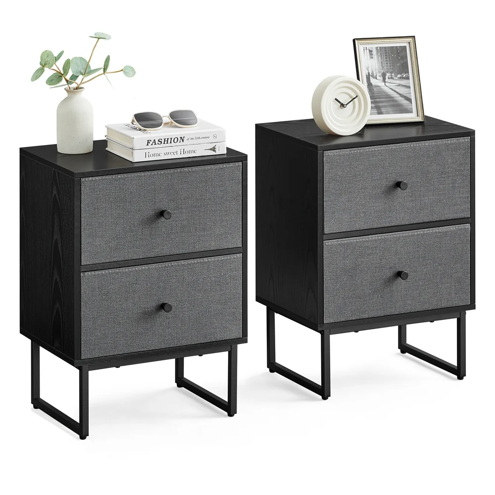 Versatile VASAGLE Set of 2 Bed Side Tables with Fabric Drawers Cloud White and Dove Certified