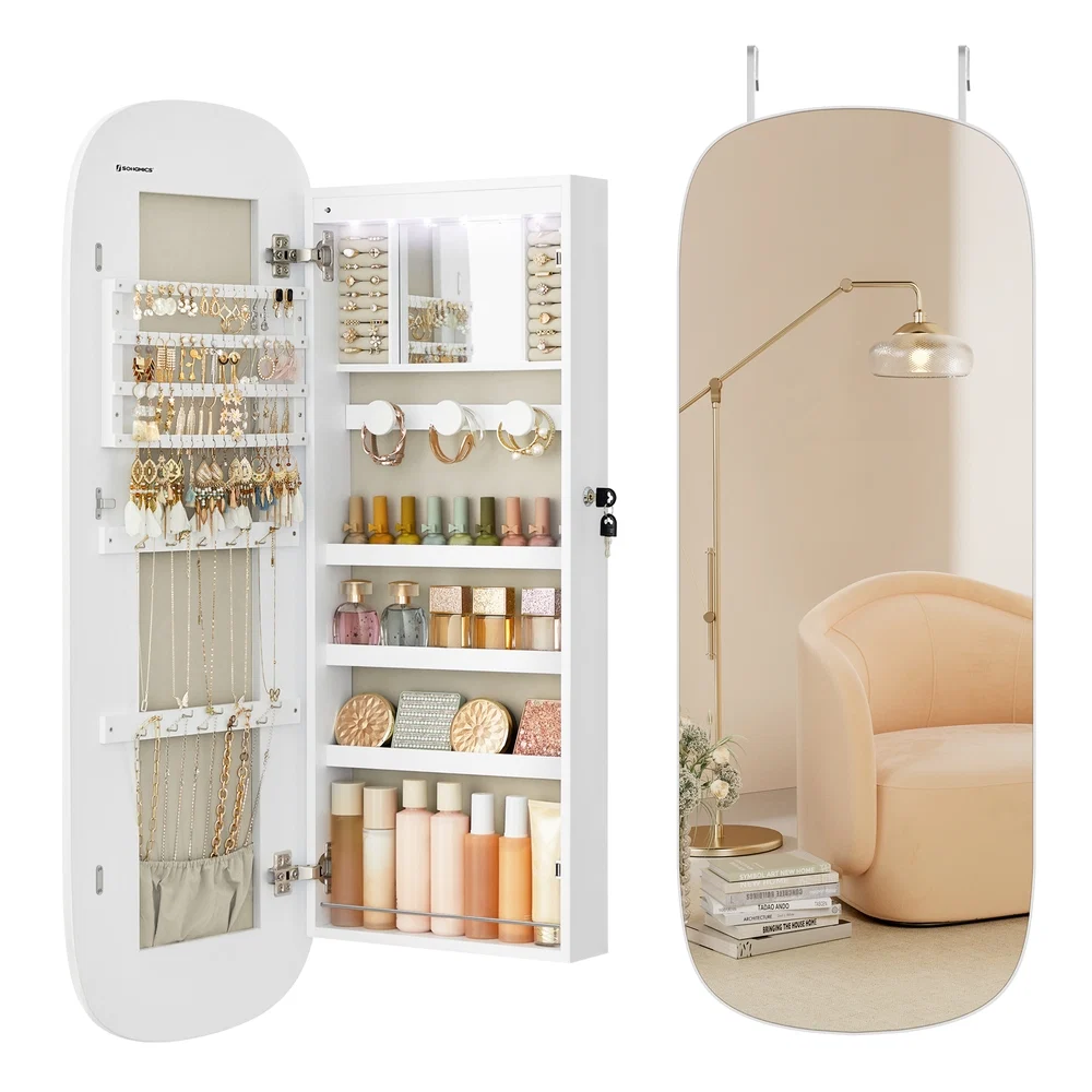 Elegant SONGMICS Wall Mounted Jewelry Organizer with Mirror Enhanced