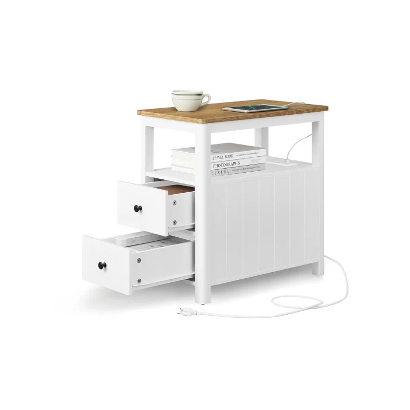 Durable VASAGLE Side Table with Charging Station Solid