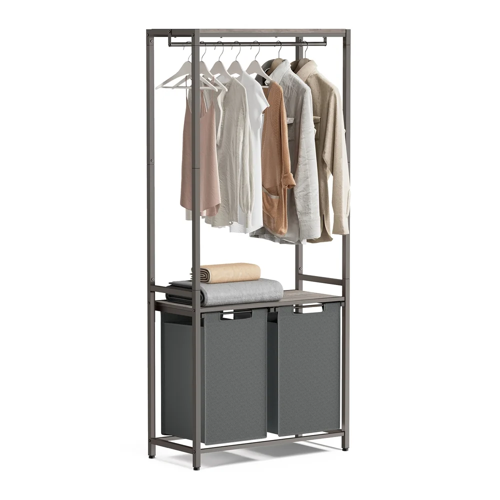Selected VASAGLE 2-Section Laundry Basket with Clothes Rail Luxury