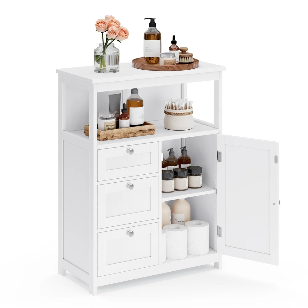 High-Grade VASAGLE Bathroom Floor Storage Cabinet White Secure