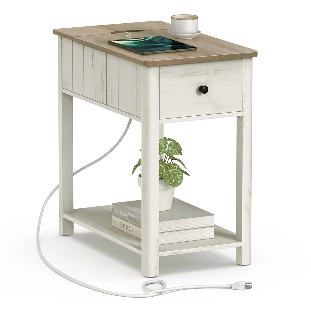 Modern VASAGLE Side Table with Charging Station Lightweight