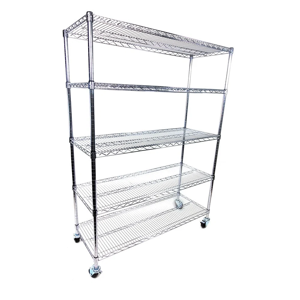 Elite 14 quot d x 48 quot w – 5-Shelf Chrome Wire Carts w 3 quot Casters Flexible