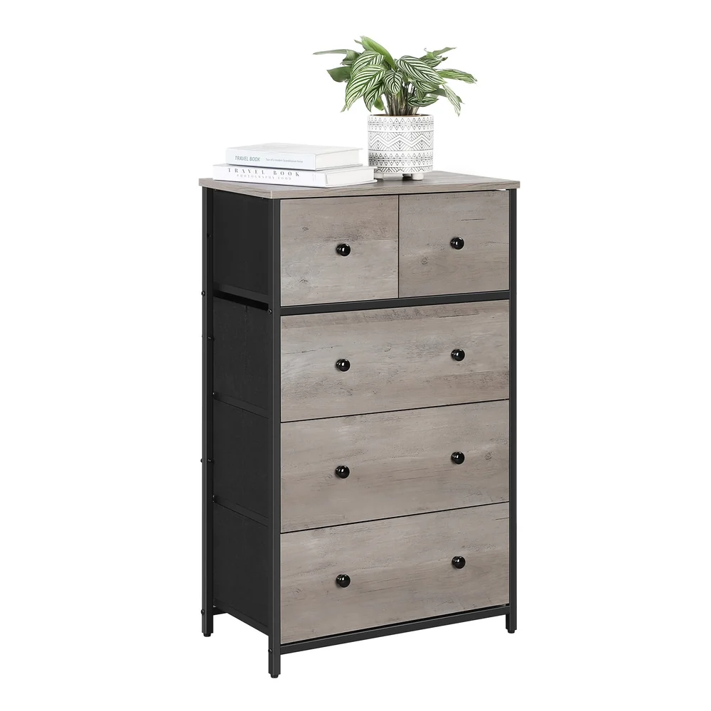 Genuine SONGMICS Greige u0026 Black Dresser with 5 Fabric Drawers High-End