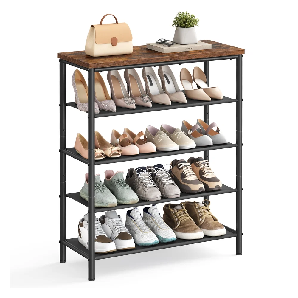 Green VASAGLE Shoe Storage Rack with 4 Fabric Shelves Stylish