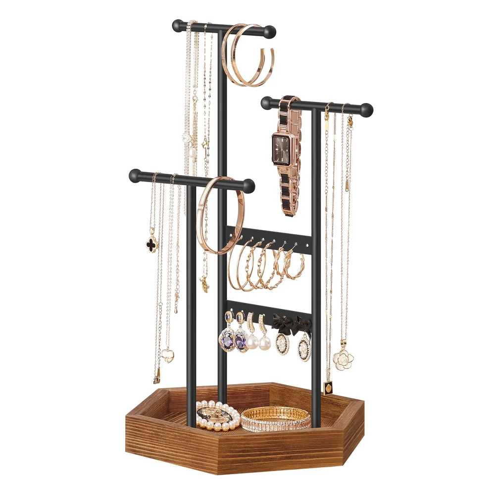 Authentic SONGMICS Jewelry Holder with 3 T-Bars and Tray Comfortable