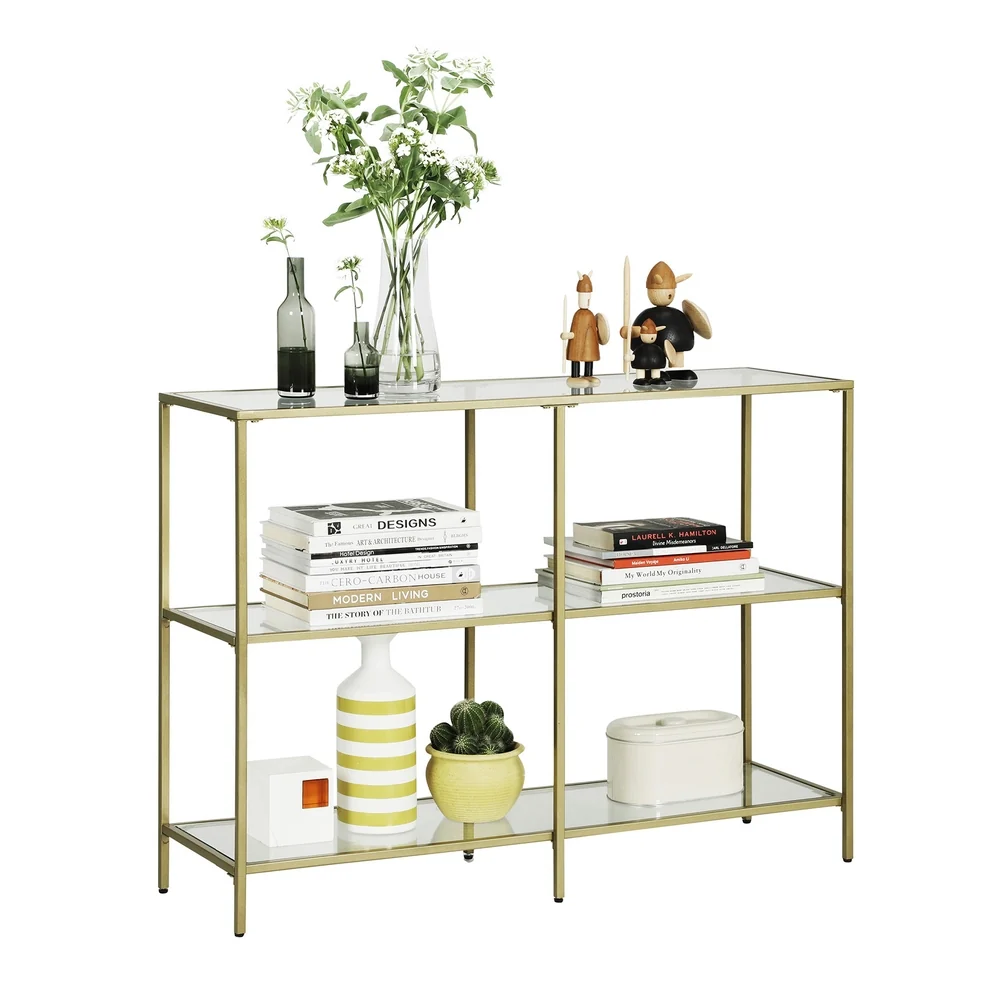 Authentic VASAGLE Modern Design Golden Glass Console Sofa Table Soft