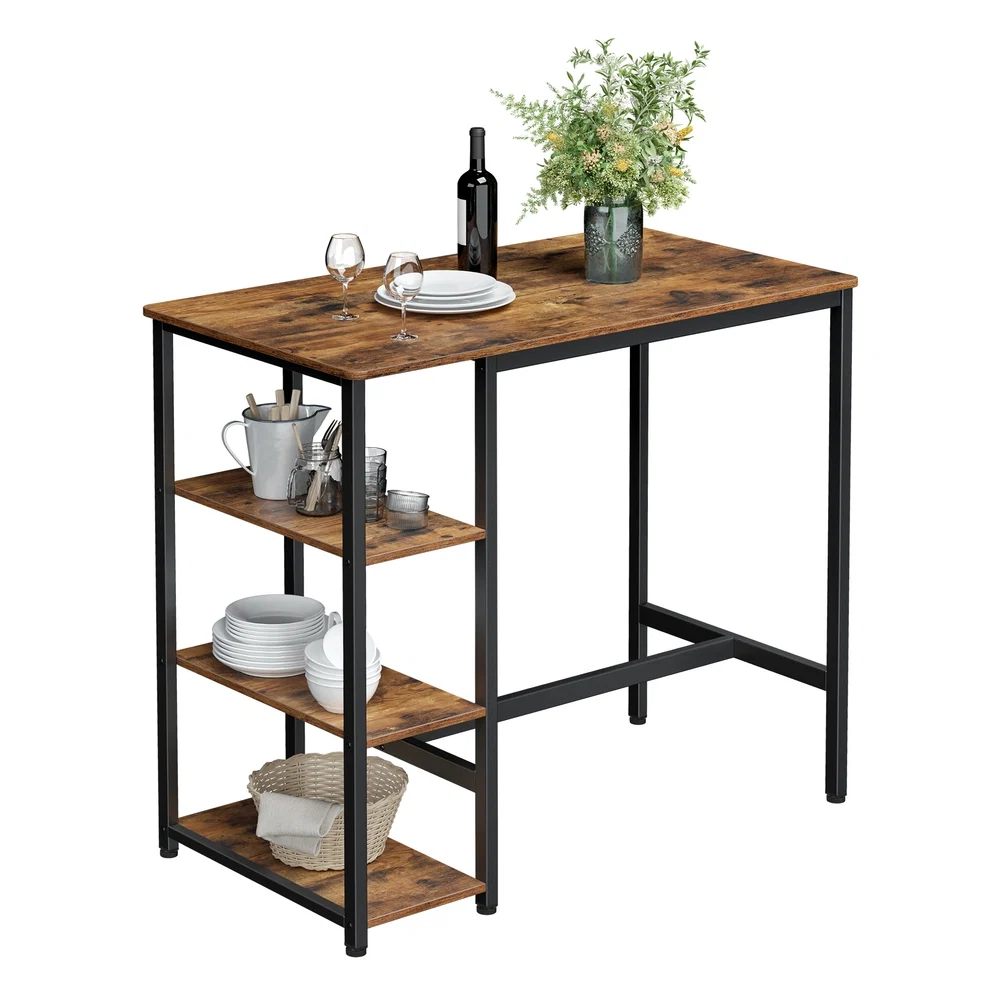 Carefully Designed VASAGLE Industrial Bar Table with Storage Shelves Verified