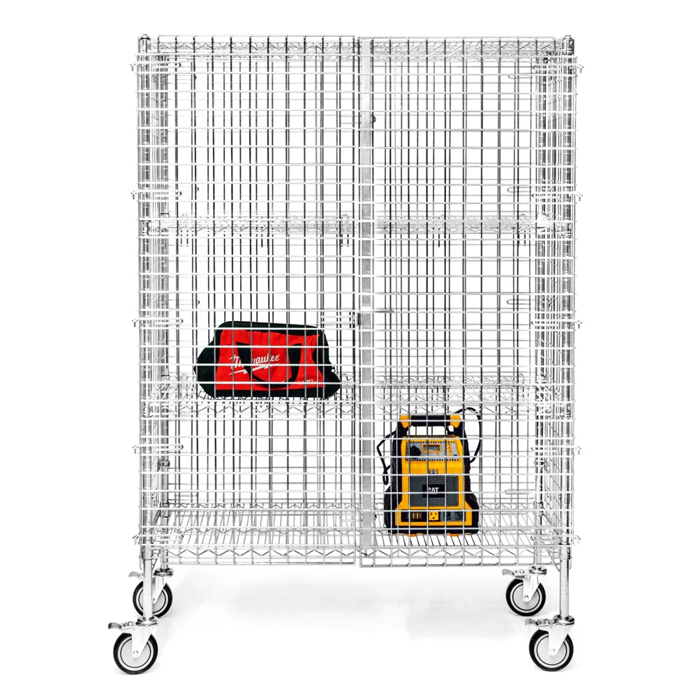 Excellent 24 quot d Chrome Wire Security Carts with 2 Adjustable Shelves Smooth
