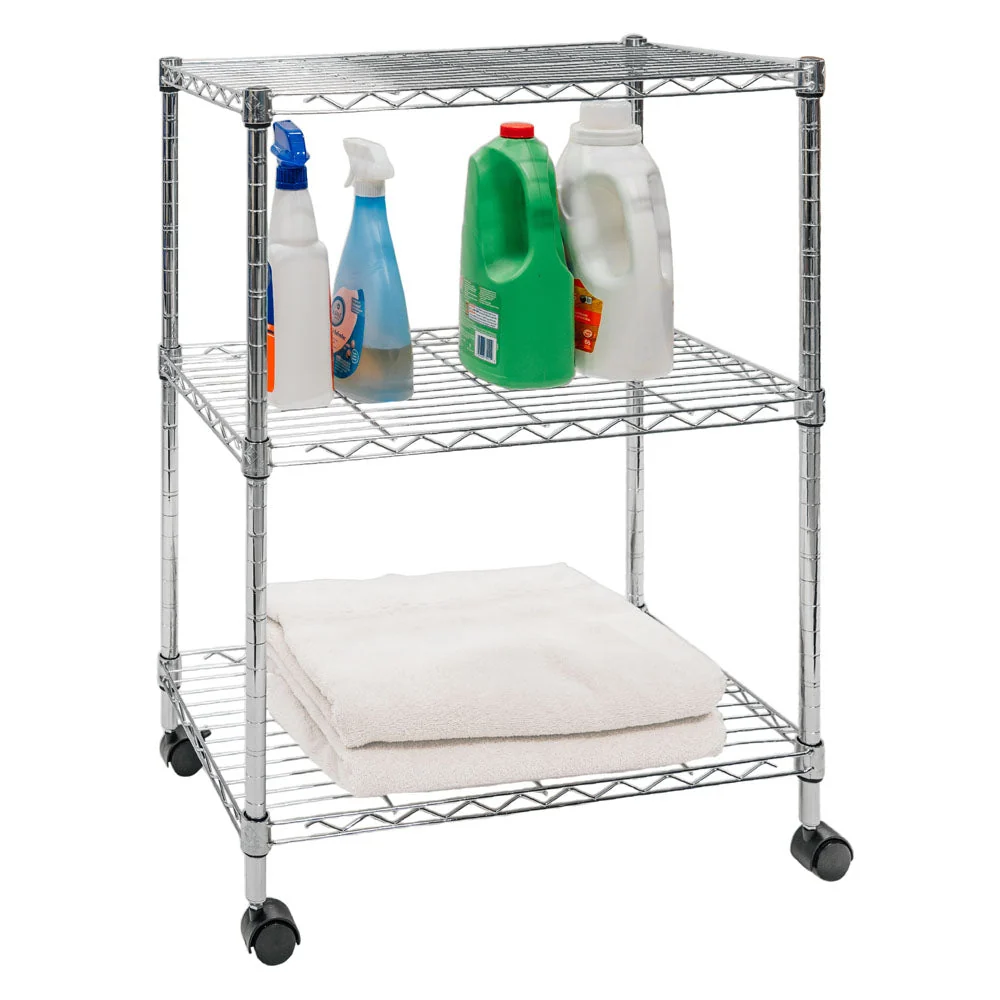 Detailed Standard Duty 14 quot d x 24 quot w x 32 quot h 3-Tier Chrome Mobile Wire Shelving Stylish